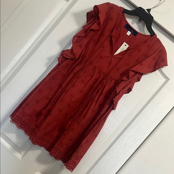 NEW Rust orange/Red Ruffled Dress with Embroidered Details - Picture 1 of 5